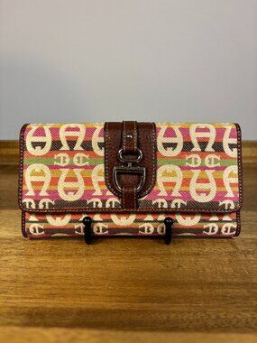 Vintage Etienne Aigner Multicolor Brown Leather Monogram Wallet